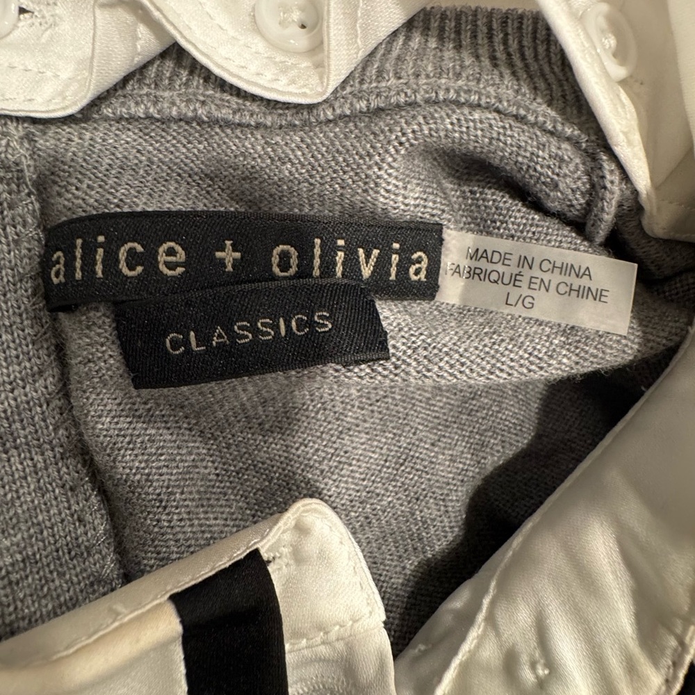 Alice + Olivia Porla Gray Wool Sweater Collar Cuff Crewneck Knit Top Size Large - Picture 6 of 8